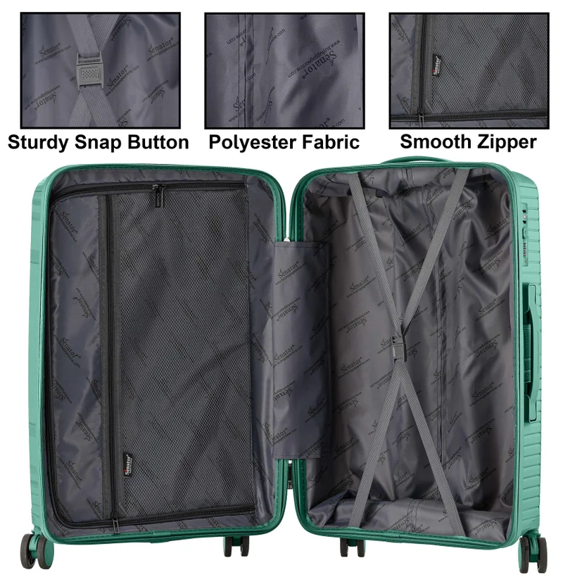 Senator  unisex hard case medium checked luggage lightweight pp fashion trolley luggage with 360° degree 4 twin wheel and safe zippers kh1010 green  | Best Price UAE